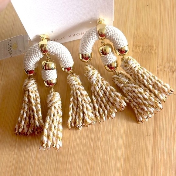 Brand New Kendra Scott Masie Tassel Statement Earrings 14k Gold Plated White - Picture 10 of 13